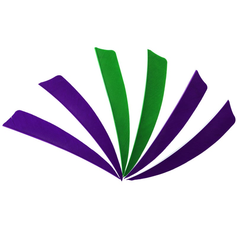 Obert Archery 60pcs Arrow Feathers 4 inch Hunting Arrows Fletching Right Wing Green Purple Shield Cut - Image 2